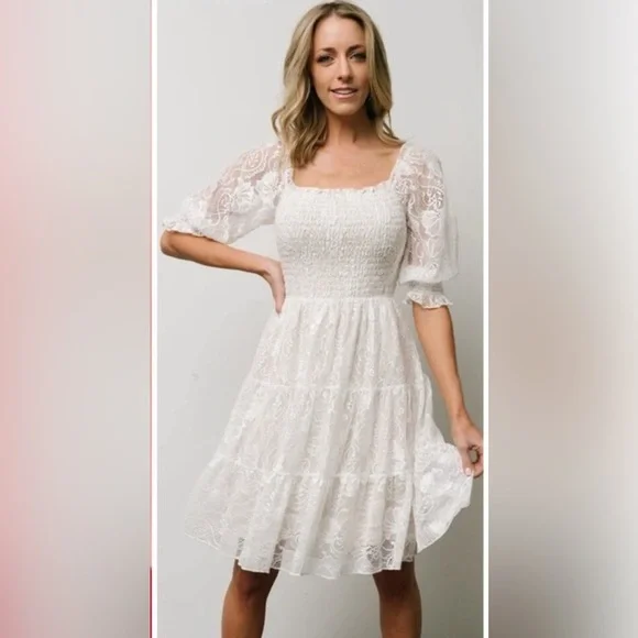 Baltic Born | Dresses | Baltic Born Womens Large Tate Smocked Lace Mini  Dress Off White New Coquette | Poshmark